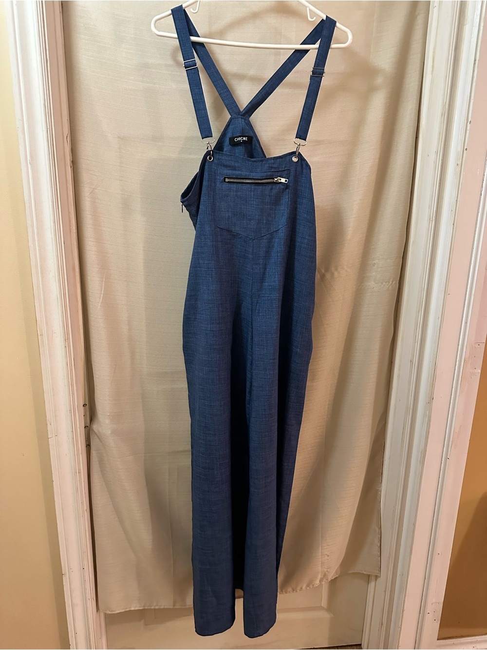 CHICME Blue Wide Leg Overall Jumpsuit Adjustable Strap Pocket Romper Medium